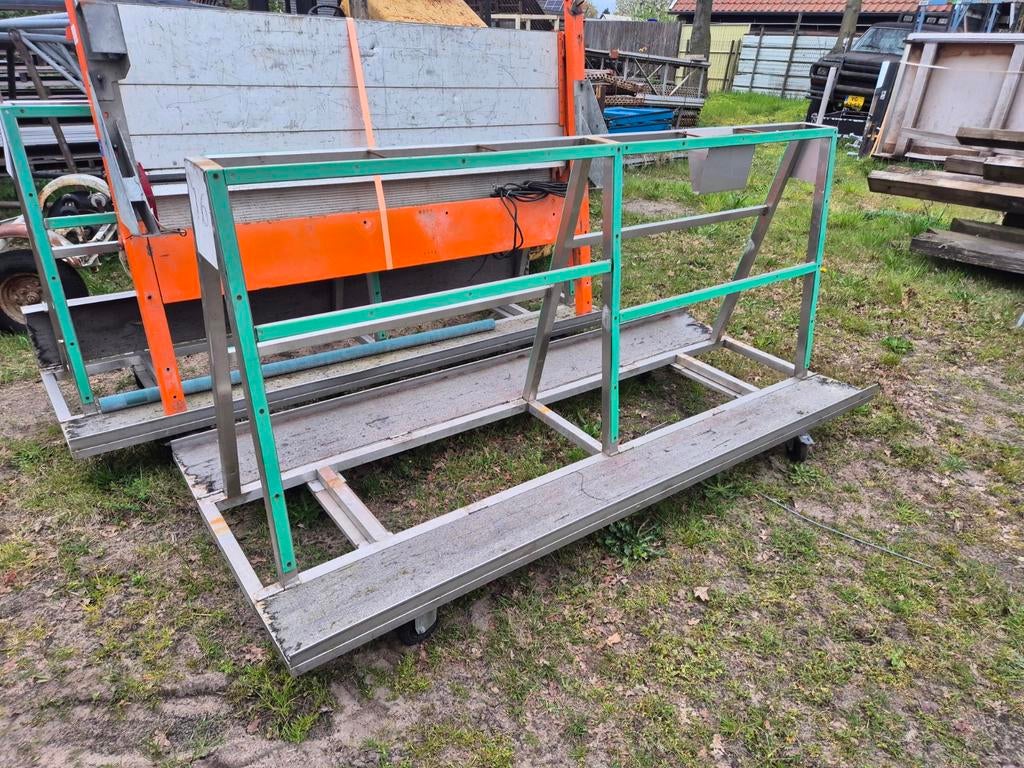 3x RVS Mobiele Glasbok / Platenkar, Gebruikt, Transportkar, ., 100 liter of meer