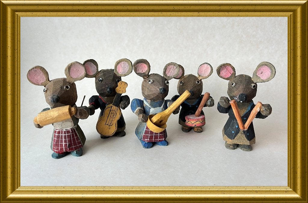 Set van 5 kleine houten muizen, muis, Ophalen of Verzenden