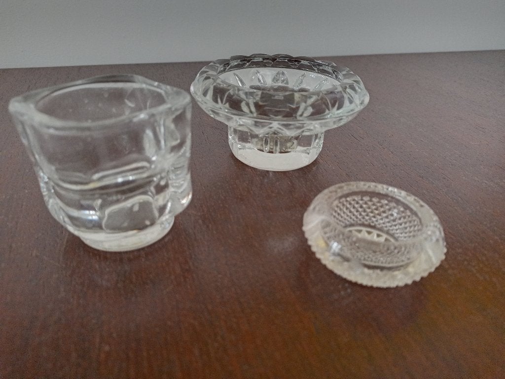 3 mooie vintage glazen kandelaars, Ophalen, Zo goed als nieuw, Glas, Kandelaar