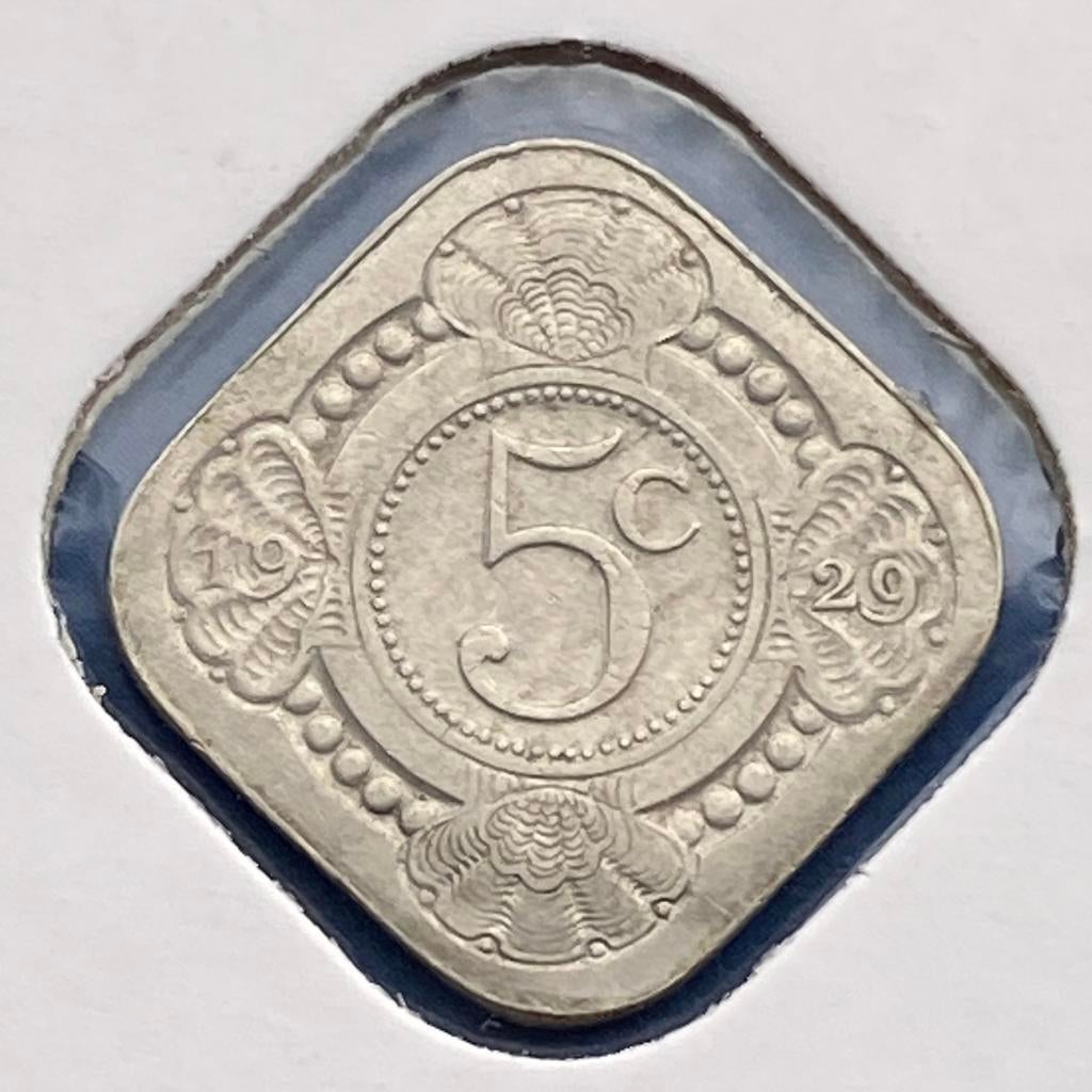 5 Cent / Vierkante Stuiver uit 1929 van Wilhelmina, Verzenden, Koningin Wilhelmina, 5 cent, Losse munt