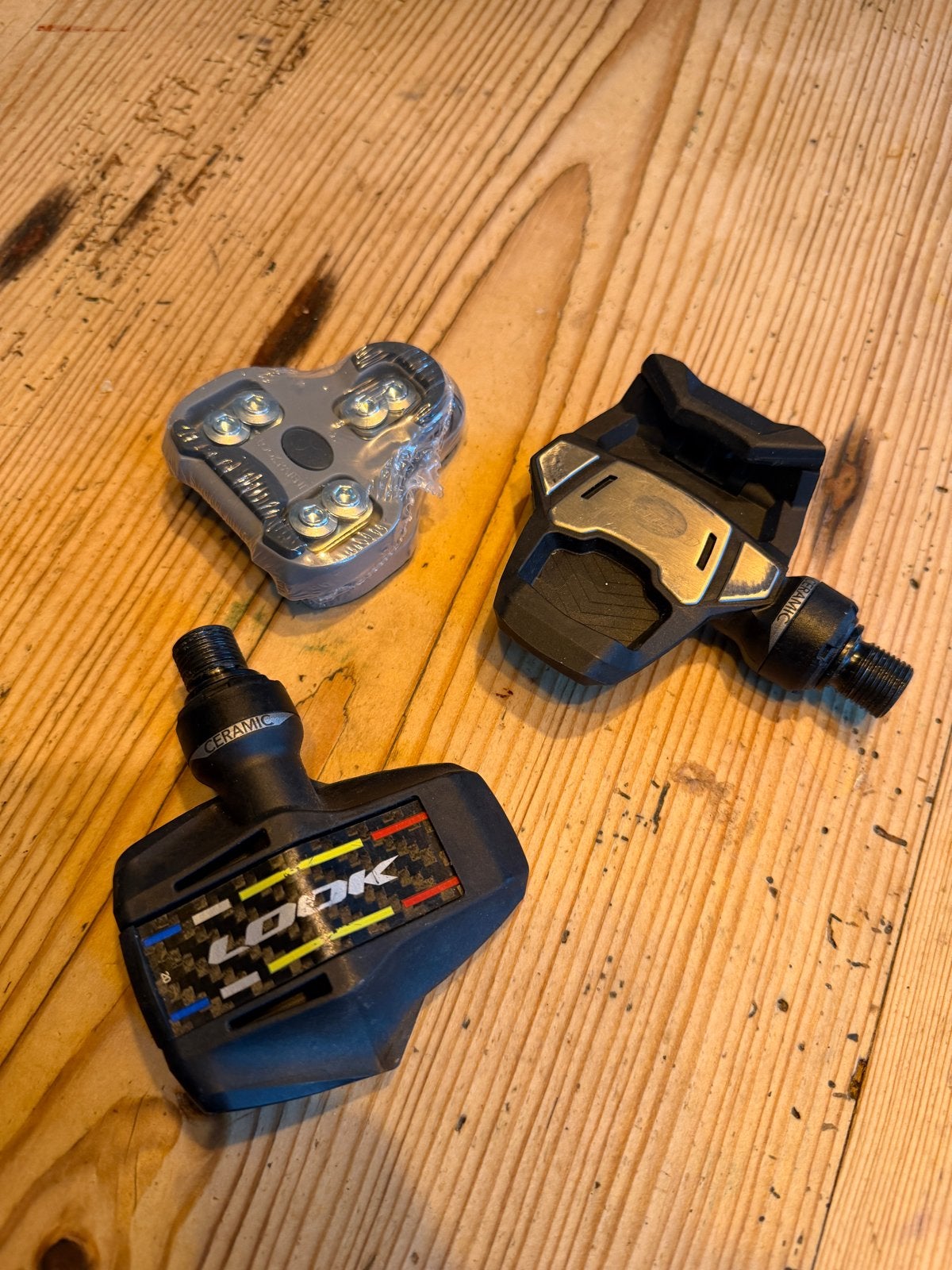 Look Keo Blade Ceramic Ti pedalen met schoenplaatjes, Crankstel of Pedalen, Gebruikt, Titanium, Ophalen of Verzenden