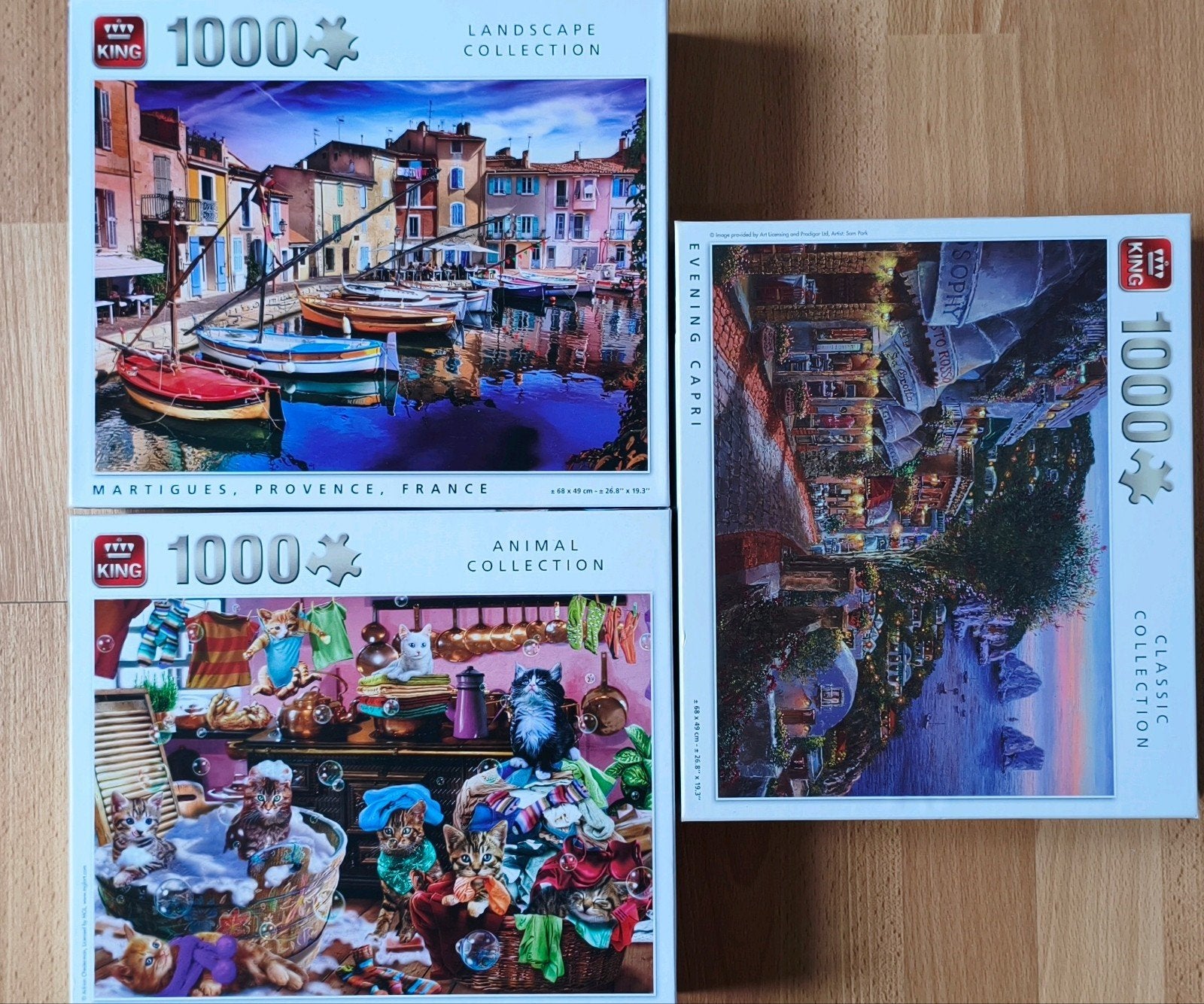 3x King Legpuzzel 1000 stukjes - Landschap & Dieren, Ophalen, 500 t/m 1500 stukjes, Gebruikt, Legpuzzel