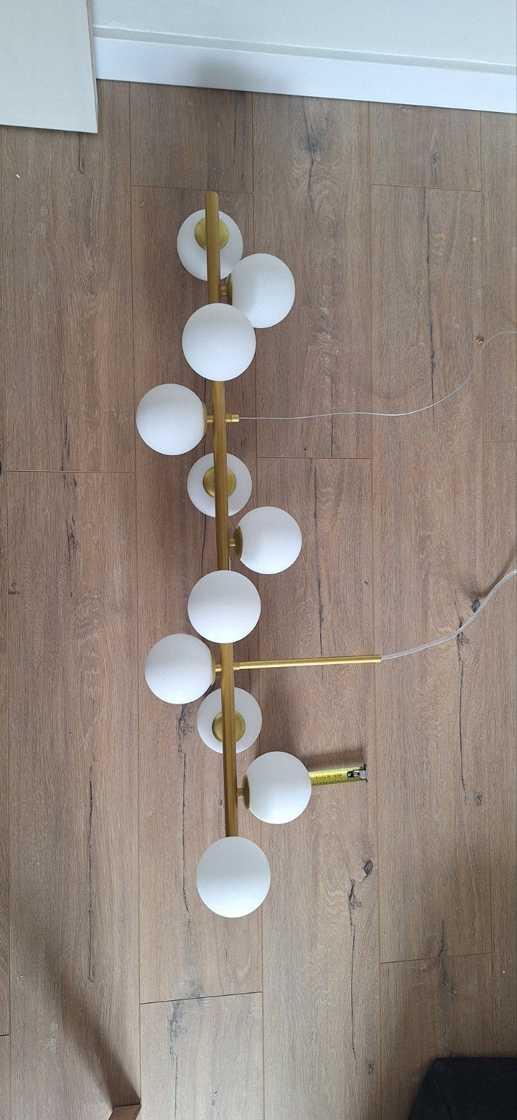Moderne gouden hanglamp met melkglas bollen, Ophalen, Minder dan 50 cm, Modern, Elegant, Zo goed als nieuw