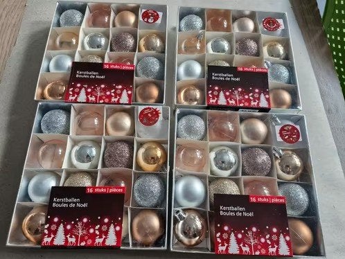 4x 16 stuks Mix rose gouden kerstballen 4cm h, Evora, Onbekend, Nieuw, Ophalen of Verzenden