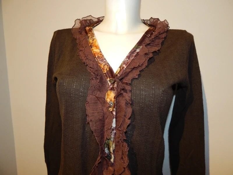 Dolce & Gabbana deels wollen vintage vest zijde ruches L, Maat 38/40 (M), Dolce & Gabbana, Bruin, Verzenden