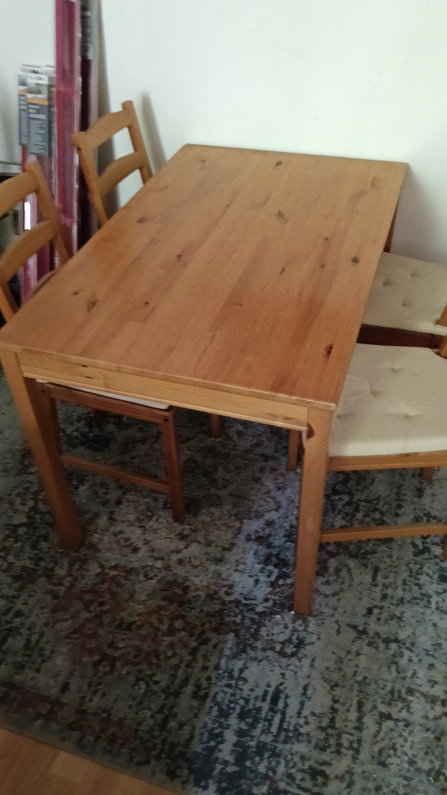 grenen eettafel Ikea + stoelen, Ophalen, Gebruikt, 100 tot 150 cm, 50 tot 100 cm