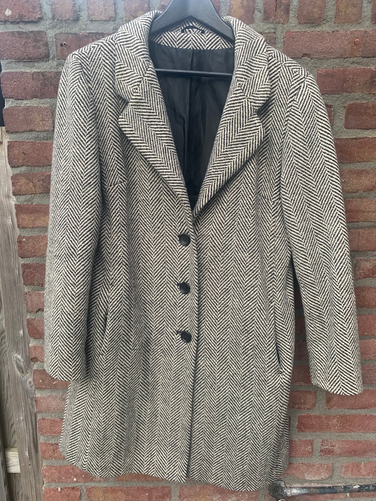 Mooie visgraat herfstjas, Ophalen of Verzenden, Zo goed als nieuw, Maat 38/40 (M), Beige