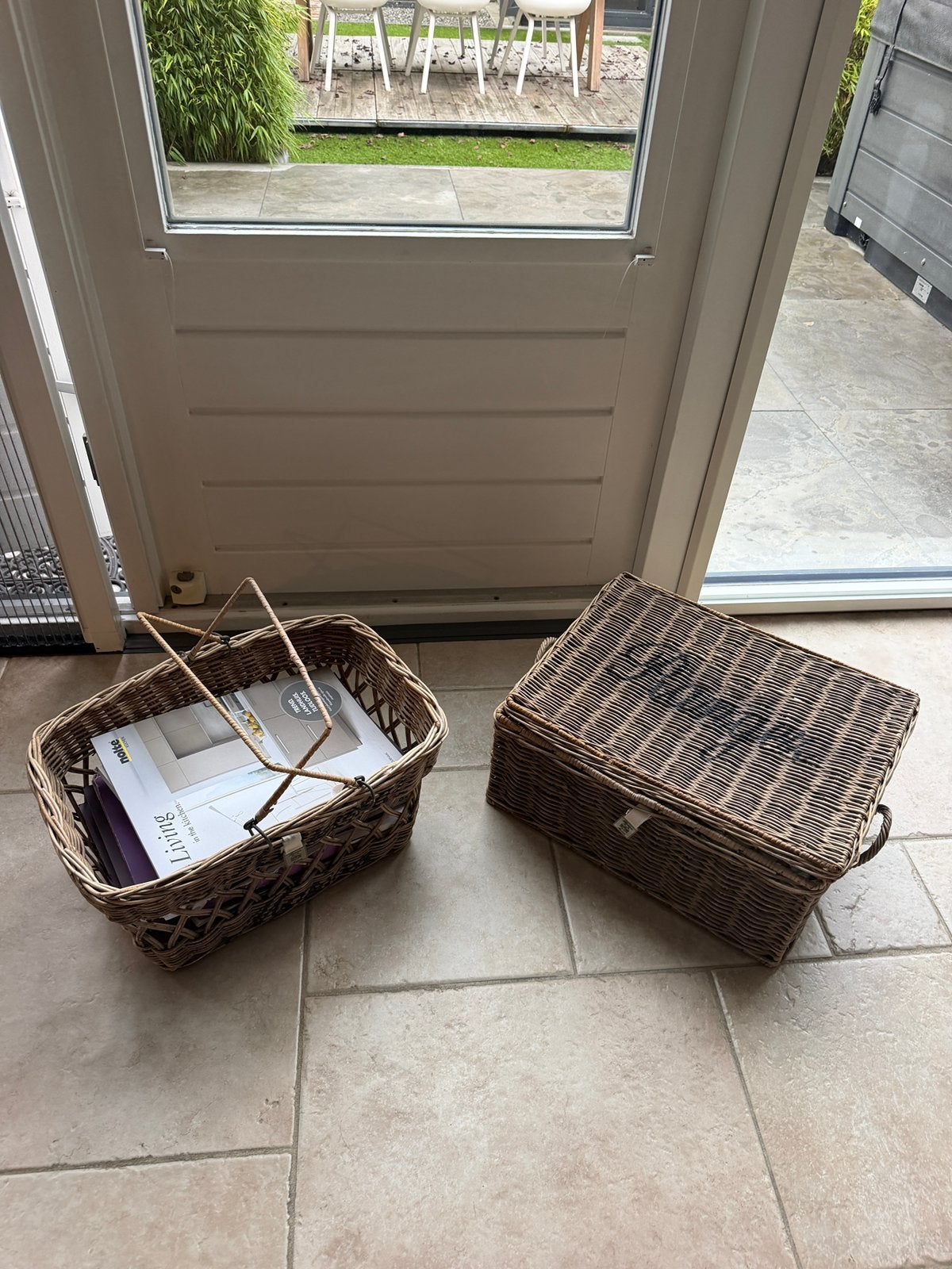 2x Riviera Maison rieten mand – opbergmand & mand met deksel, Ophalen, Zo goed als nieuw, Rond, Riet