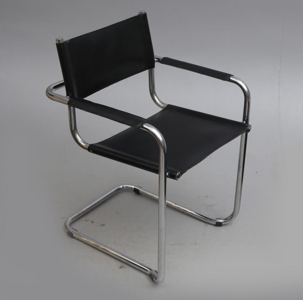3 Bauhausstijl stoelen, Mart Stam & Marcel Breuer, jaren '70, Huis en Inrichting, Stoelen, Ophalen, Drie, Zwart, Leer