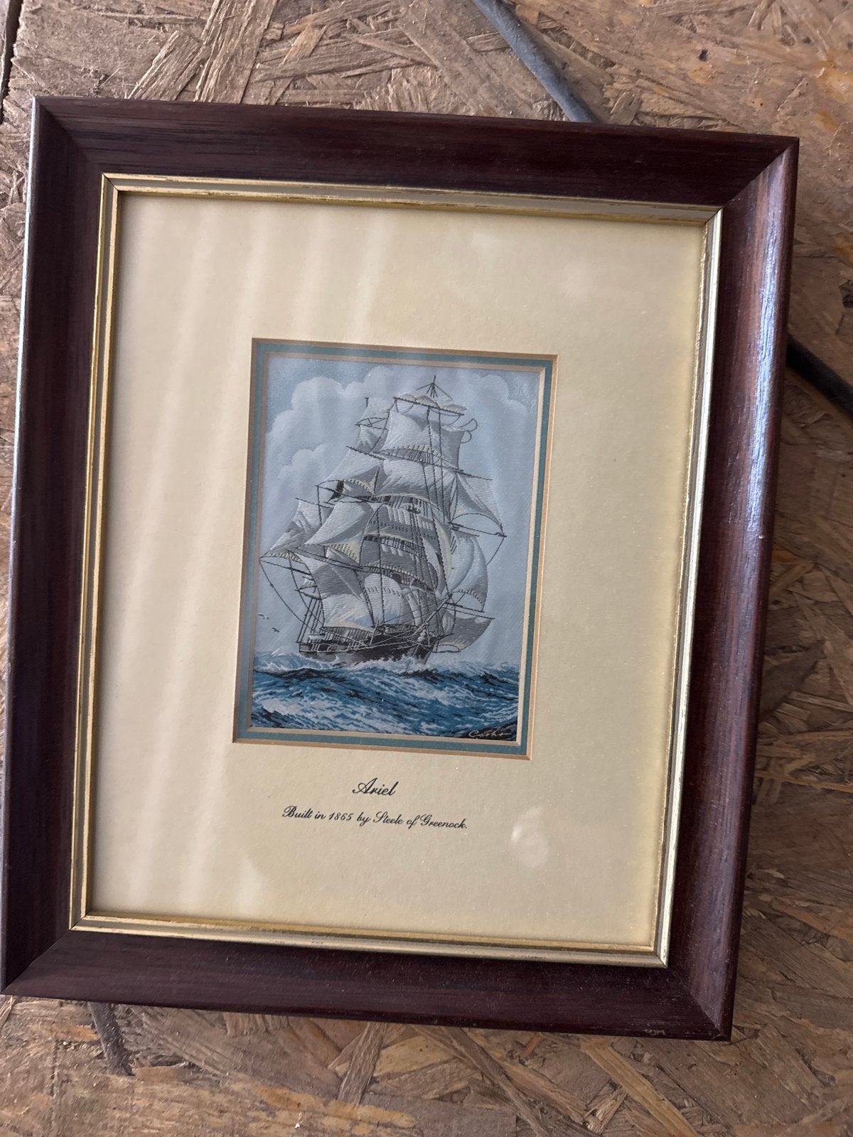 Ingelijste zijden weving van Clipper Ship 'Ariel', Ophalen of Verzenden
