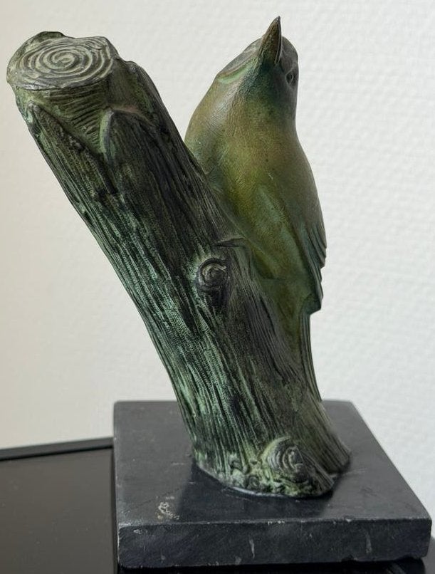Vintage art-decobeeldje groene  specht, Ophalen of Verzenden, Zo goed als nieuw, Dier
