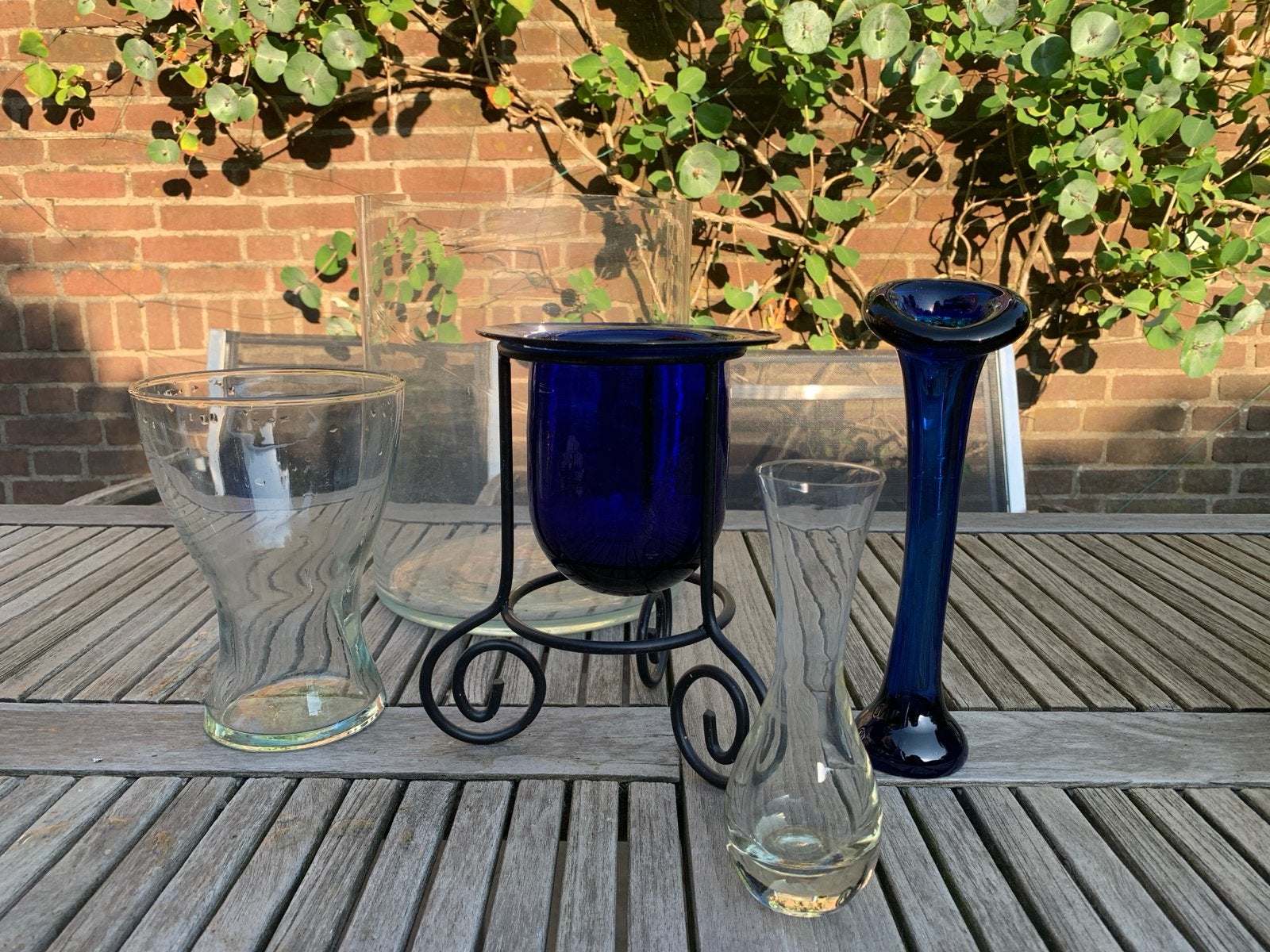 Blauw en helder glas vazen / windlicht, Ophalen of Verzenden, Blauw, Glas
