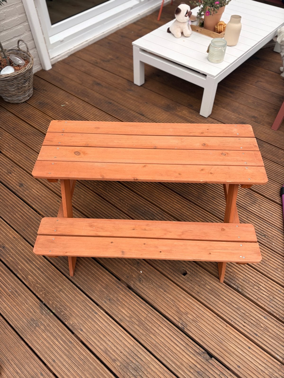 Vida XL kinder picknicktafel met banken hout 89x79x50, Tuin en Terras, Gebruikt, Rechthoekig, Hout, Ophalen