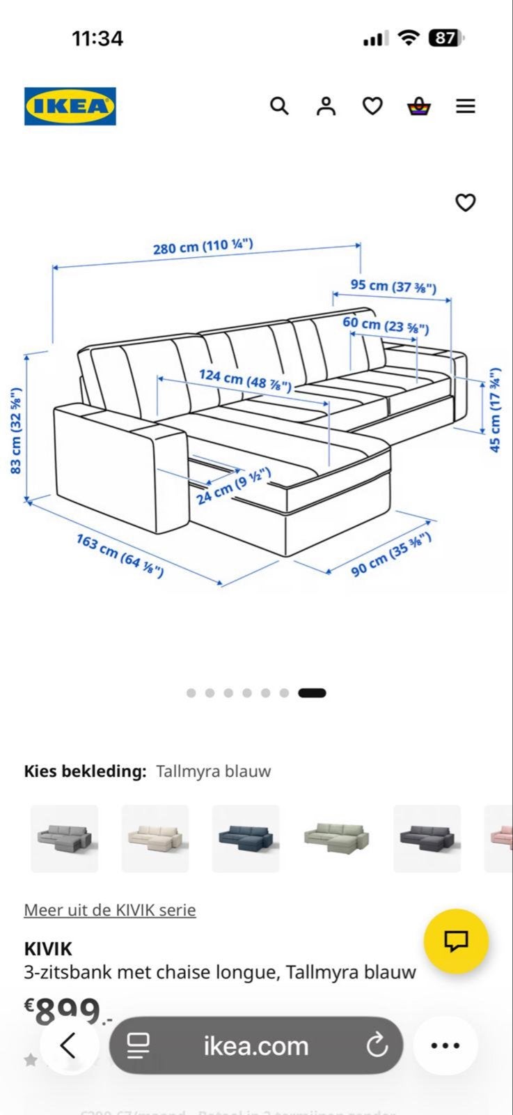 IKEA KIVIK Hoekbank - Blauw, afneembare en wasbare hoezen, Huis en Inrichting, Banken | Sofa's en Chaises Longues, Ophalen, 250 tot 300 cm