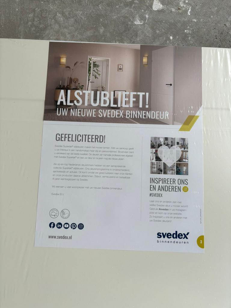 Nieuwe Svedex binnendeur, Ophalen, 80 tot 100 cm, 215 cm of meer, Binnendeur