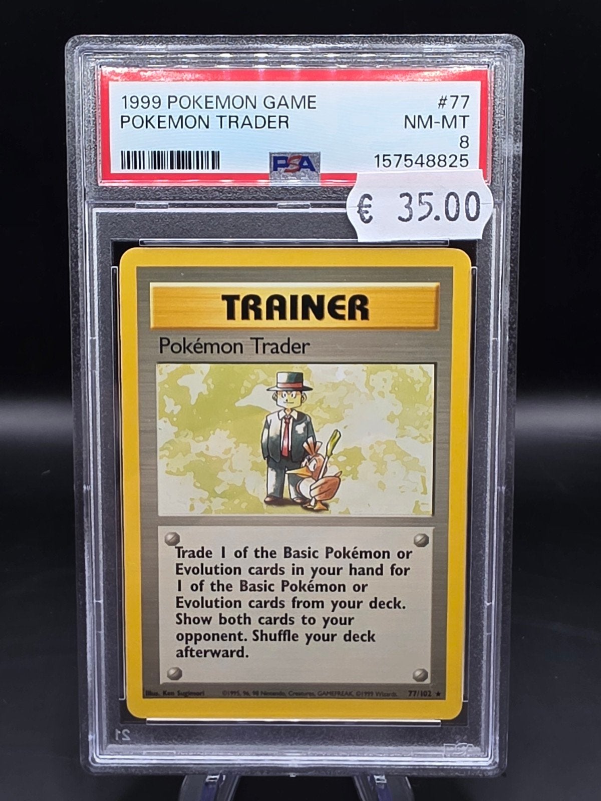 Pokemon Trader 1999 PSA 8 NM-MT #77, Ophalen of Verzenden, Zo goed als nieuw, Losse kaart
