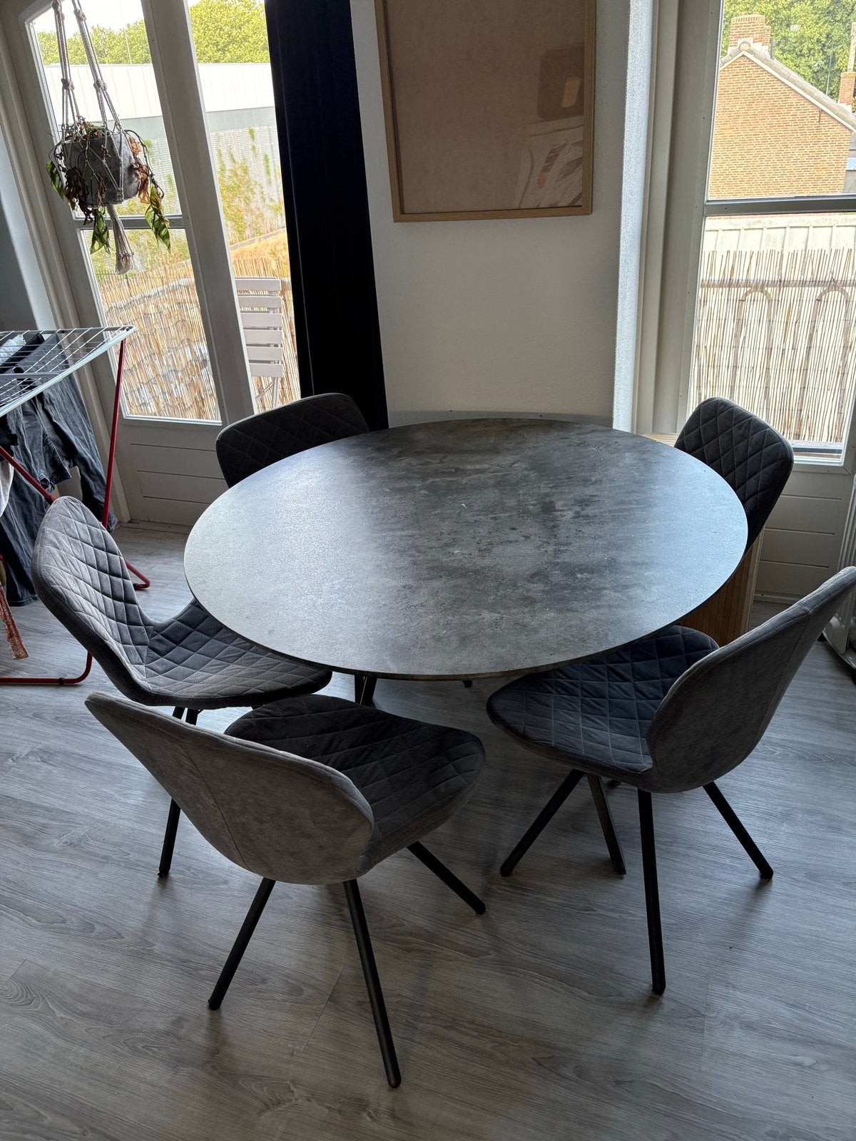 Ronde eettafel met 5 stoelen, Huis en Inrichting, Tafels | Eettafels, Ophalen, Gebruikt, 100 tot 150 cm, Rond