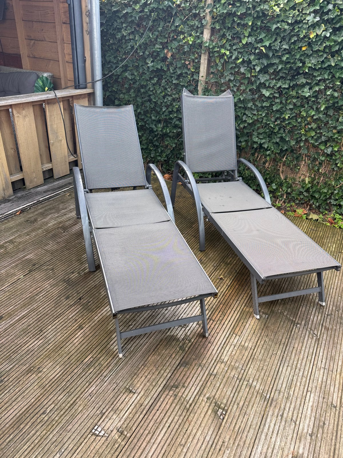 2 verstelbare ligbedden met kussens, Tuin en Terras, Ophalen, Gebruikt, Textileen, Verstelbaar
