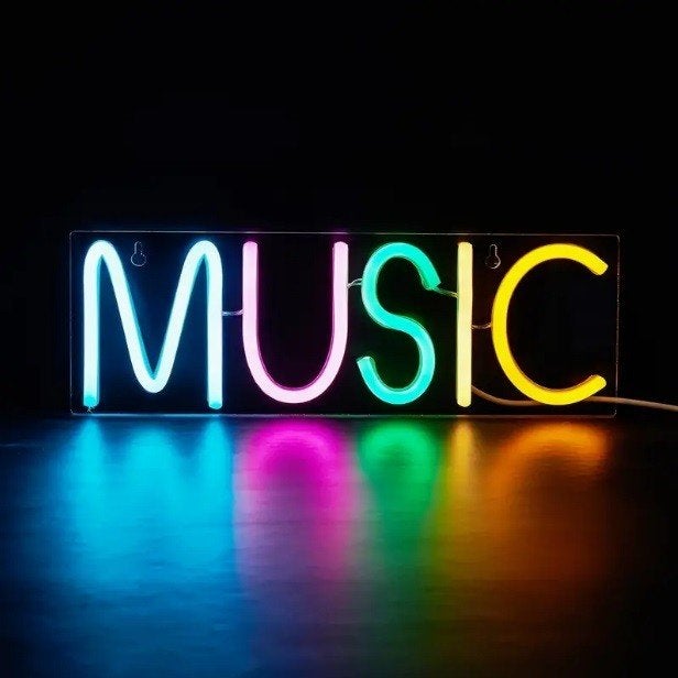 LED Neon Bord "MUSIC" Nachtverlichting / sfeerverlichting, 30 cm, Meerkleurig, Nieuw, Ophalen of Verzenden