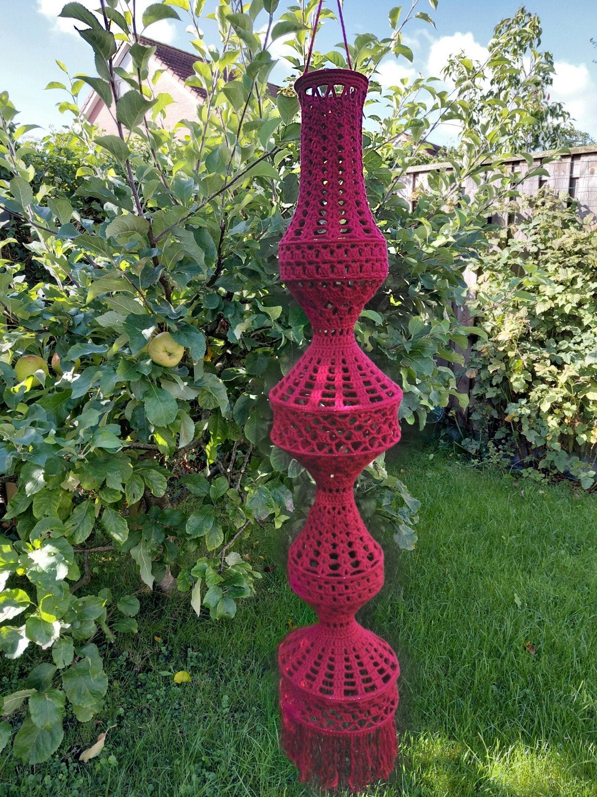 Gehaakte visnetlamp / kroonluchter, Huis en Inrichting, Ophalen of Verzenden, Nieuw, Textiel, Bohemian, Handgemaakt