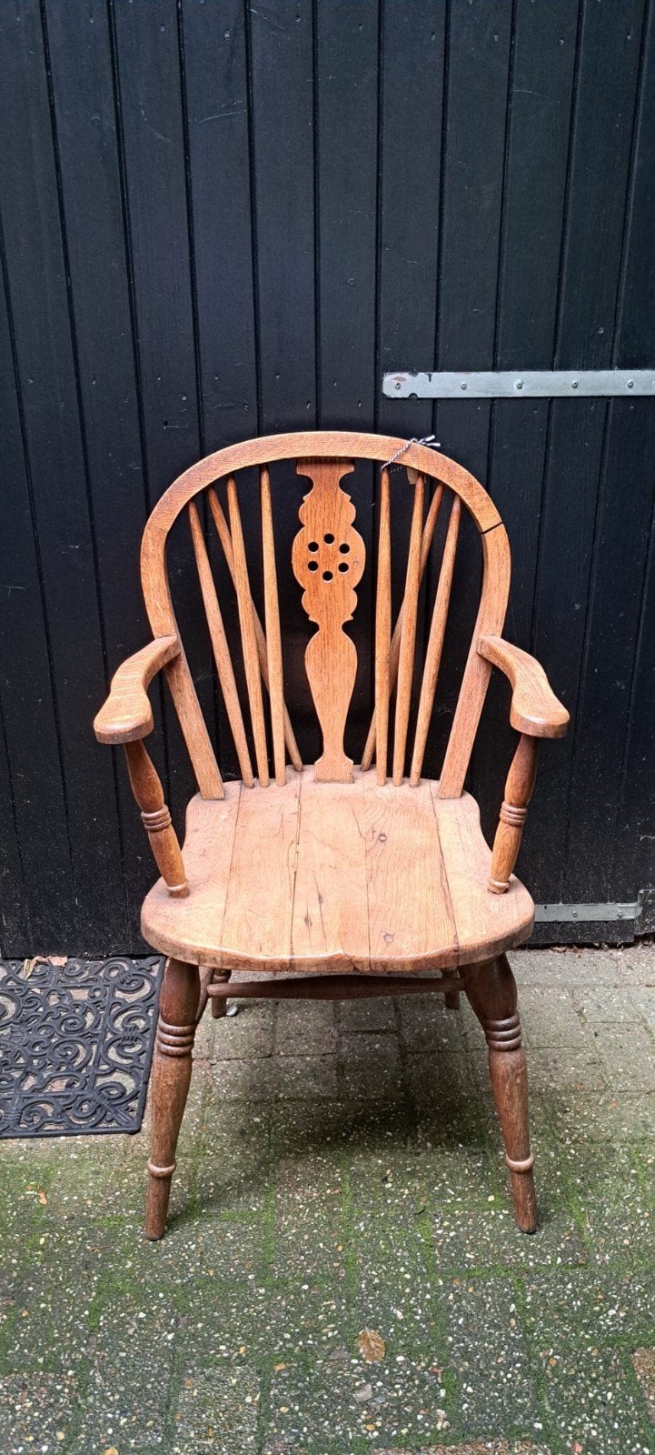 Antieke houten Windsor stoel met armleuningen, Ophalen