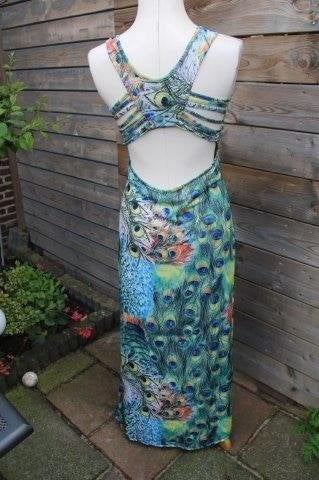 Jurk gekleurd pauw mt S/M aparte rug maxi dress Vaste OPRUIM, Overige kleuren, Ophalen of Verzenden, Zo goed als nieuw, Maat 36 (S)