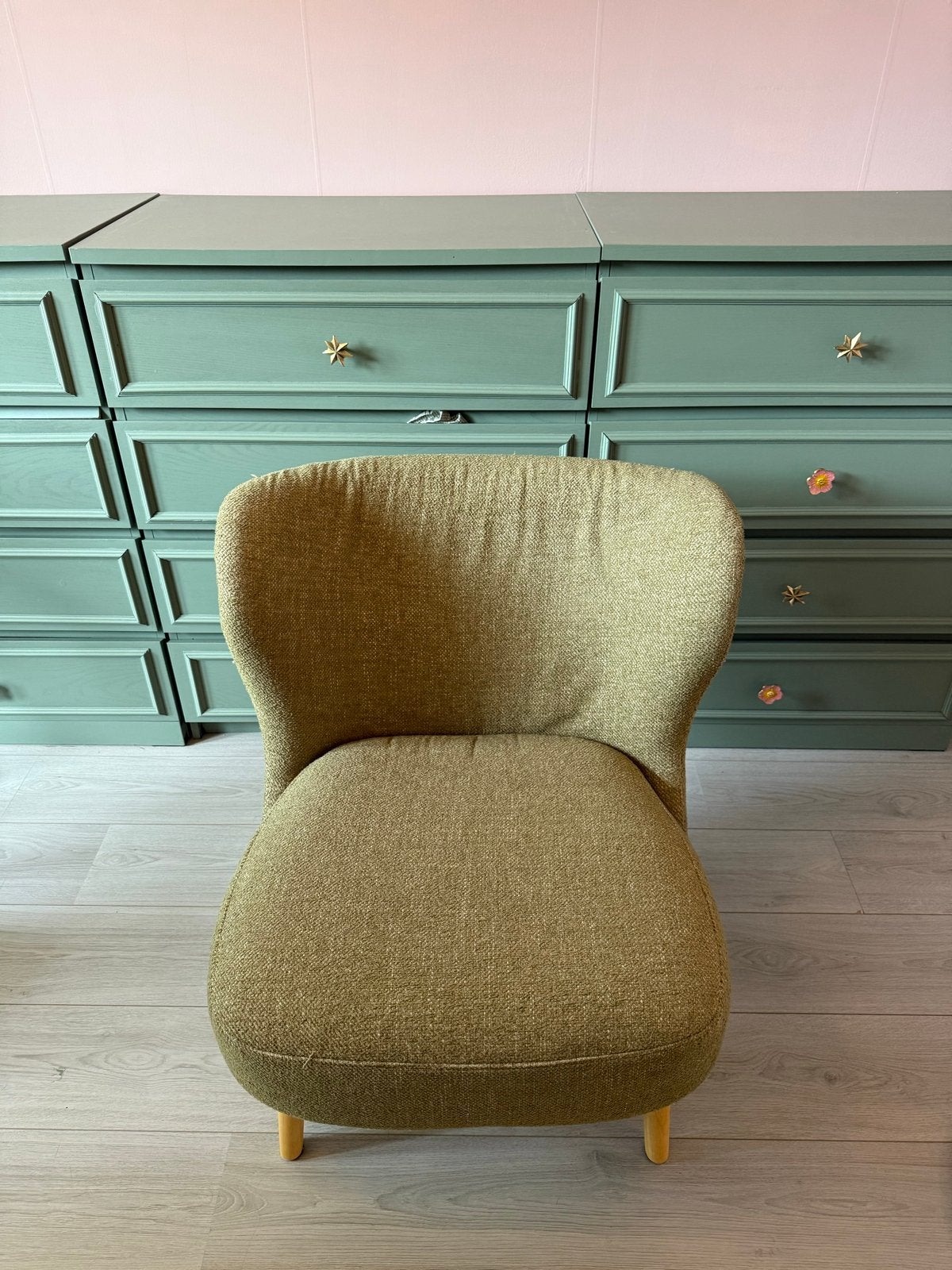 Groene stoffen fauteuil - Zo goed als nieuw, Ophalen, Overige kleuren, Zo goed als nieuw, Eén