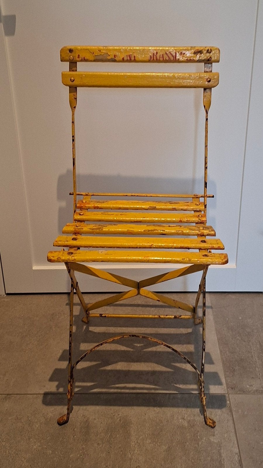 Brocante bistrostoel okergeel - Vintage inklapbare stoel, Ophalen