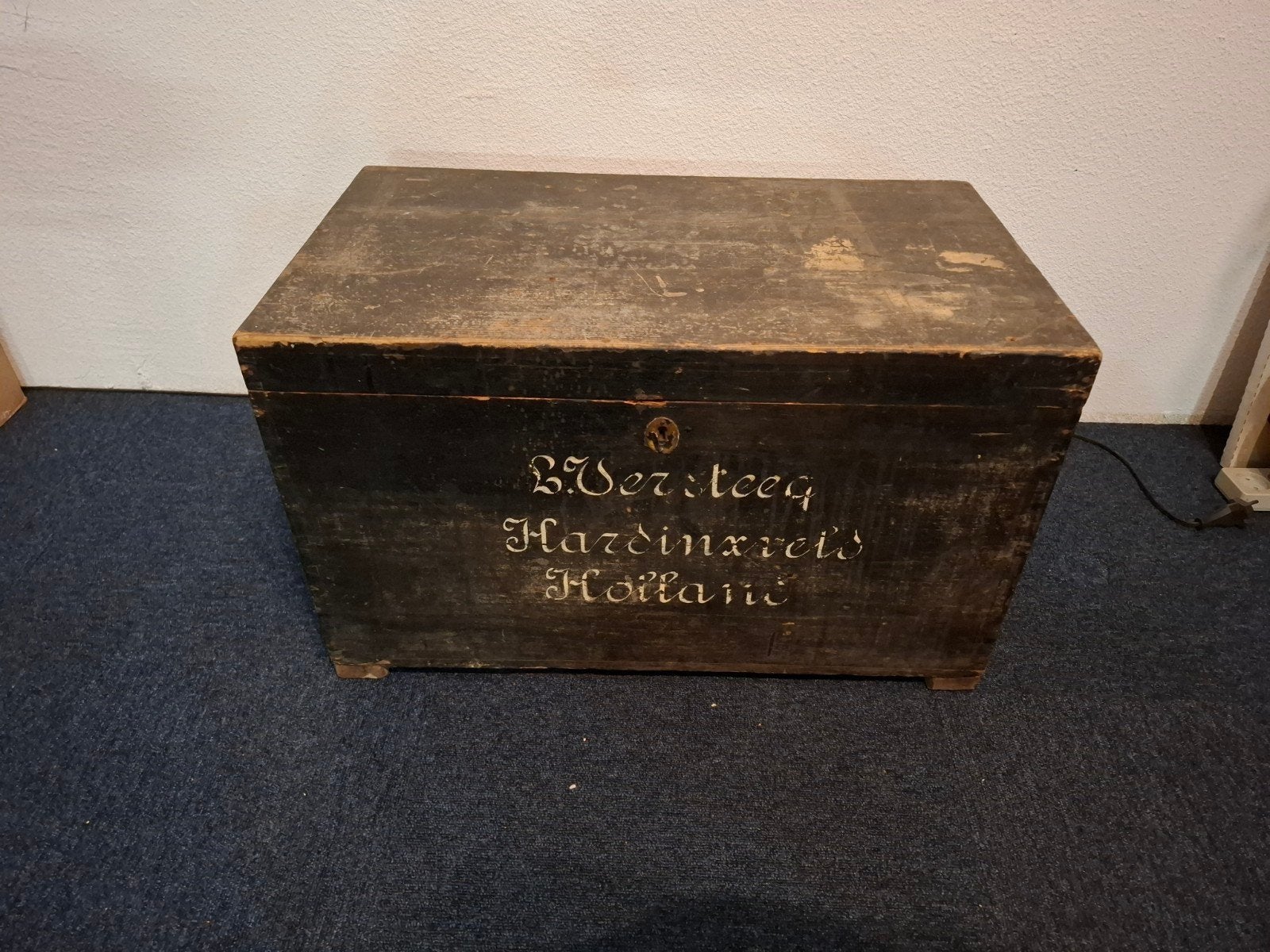 Antieke houten kist met opschrift - L. Versteeg Hardinxveld, Ophalen of Verzenden