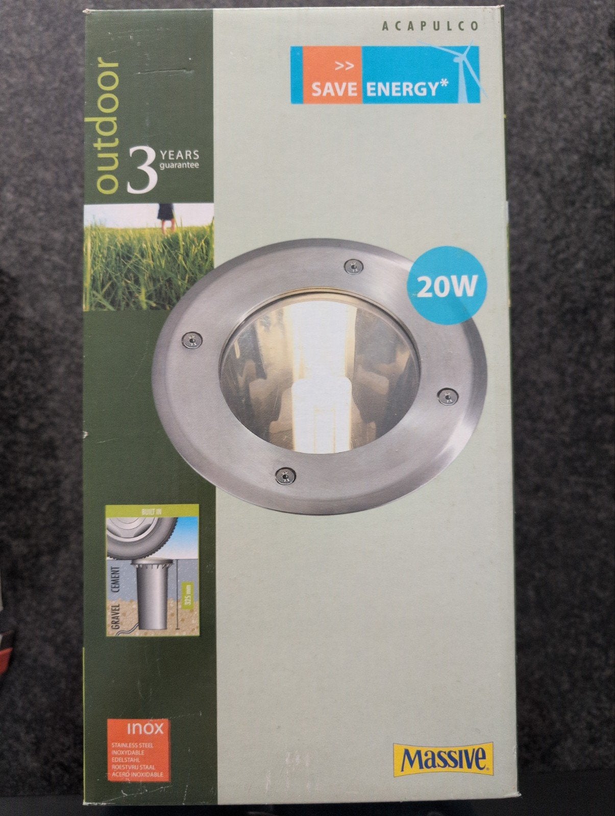 Massive Floodlight - Nieuw in Doos - 20W E27 Inox, Minder dan 50 watt, Nieuw, Ophalen of Verzenden, Netvoeding