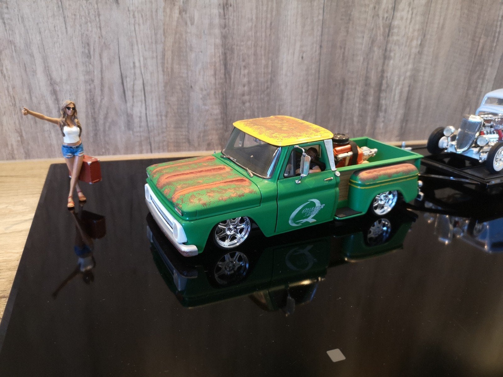 1:18 Pick-up met trailer en hot rod, Ophalen of Verzenden, Gebruikt, Auto, Overige merken