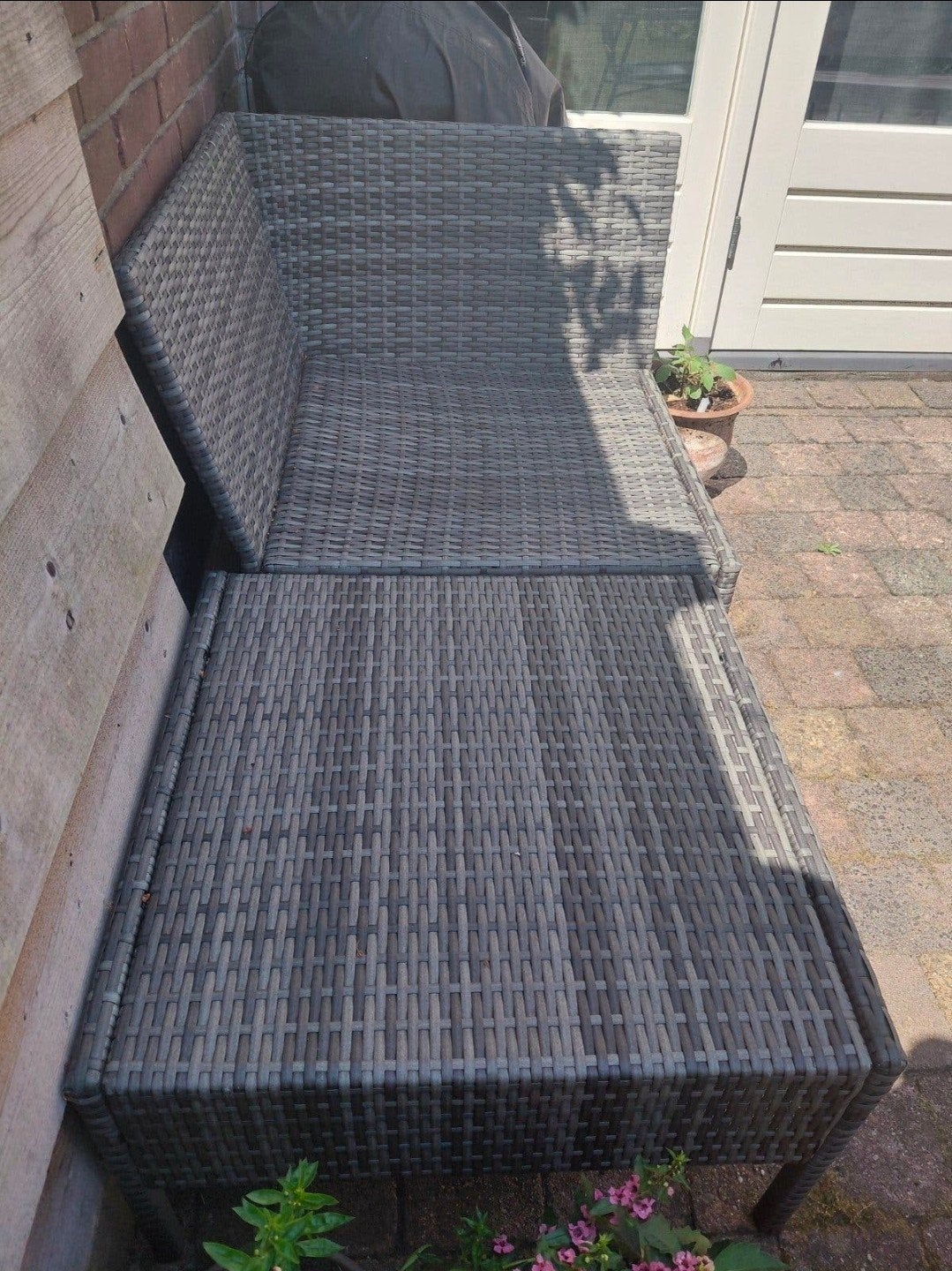 tuinset - stoel & hocker met kussens - grijs, Ophalen, Zo goed als nieuw, Wicker, Stoel
