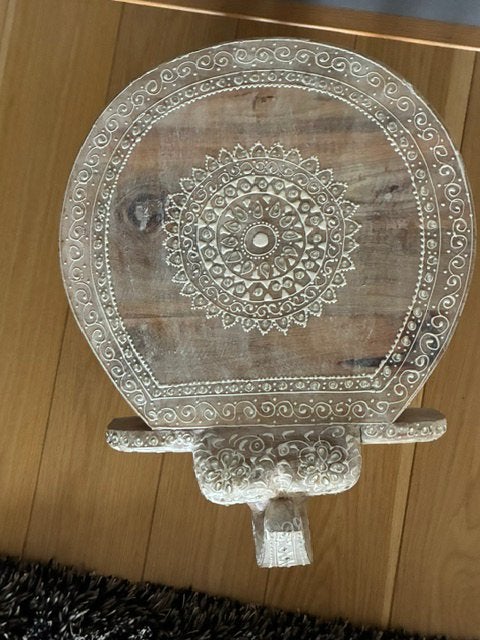 Handgemaakte houten olifant krukje / bijzetter Bohemian, Ophalen, Zo goed als nieuw, Hout