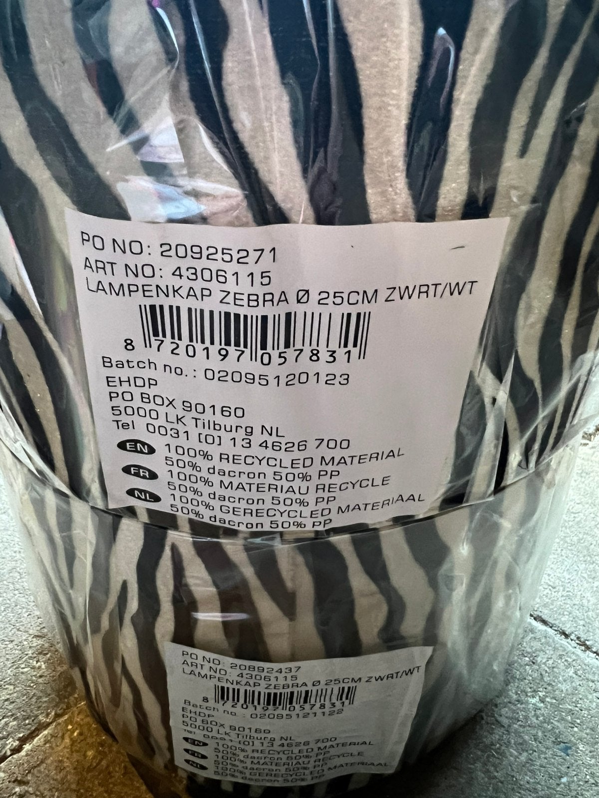 2 Lampenkappen velvet stof Zebra print, Ophalen of Verzenden, Nieuw