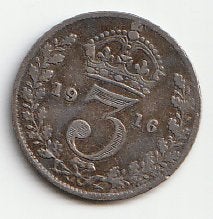 ENGELAND George V 1916 Zilver Threepence, Verzenden, Overige landen, Zilver