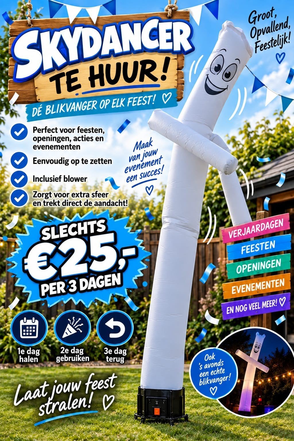 Opblaasbare Skydancer - Feestelijke Blikvanger wit, Ophalen, Gebruikt, Feestartikel, Overige