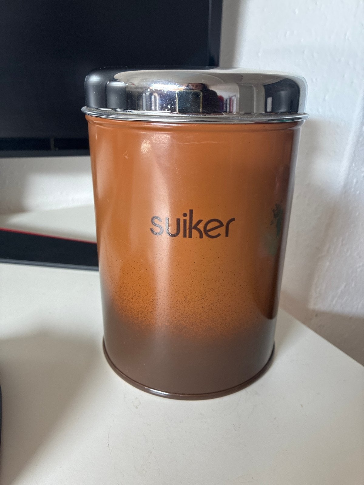 Vintage Suikerblik - Bruin met Chroom Deksel, Verzenden, Gebruikt, Suiker, Overige merken