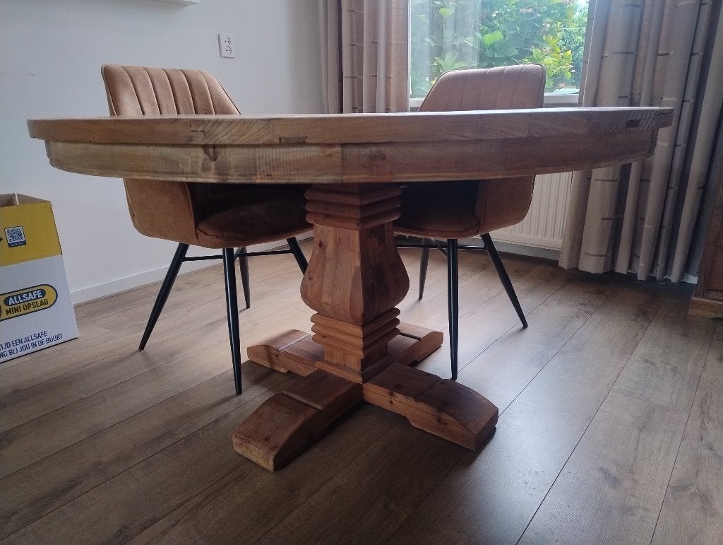 Ronde eettafel 135 cm, Ophalen, Zo goed als nieuw, Stoer Klassiek, Vier personen