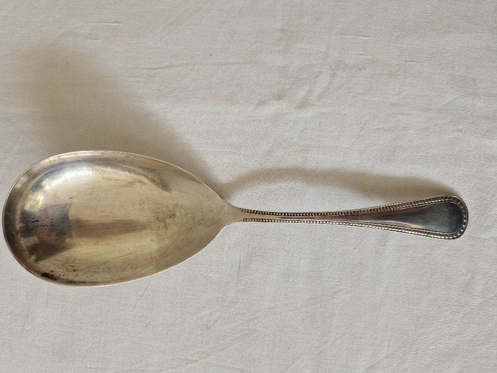 Verzilverde parelrand rijstlepel - Clarfeld - verzilverd 90, Ophalen of Verzenden, Zo goed als nieuw, Zilver