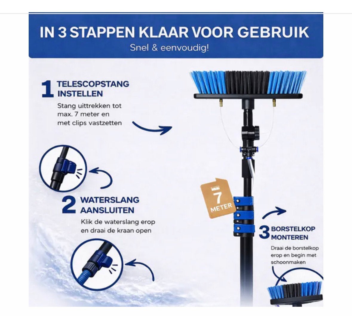 Telescopische waterborstel 7 mtr, Tuin en Terras, Ophalen of Verzenden, Nieuw, Overige soorten
