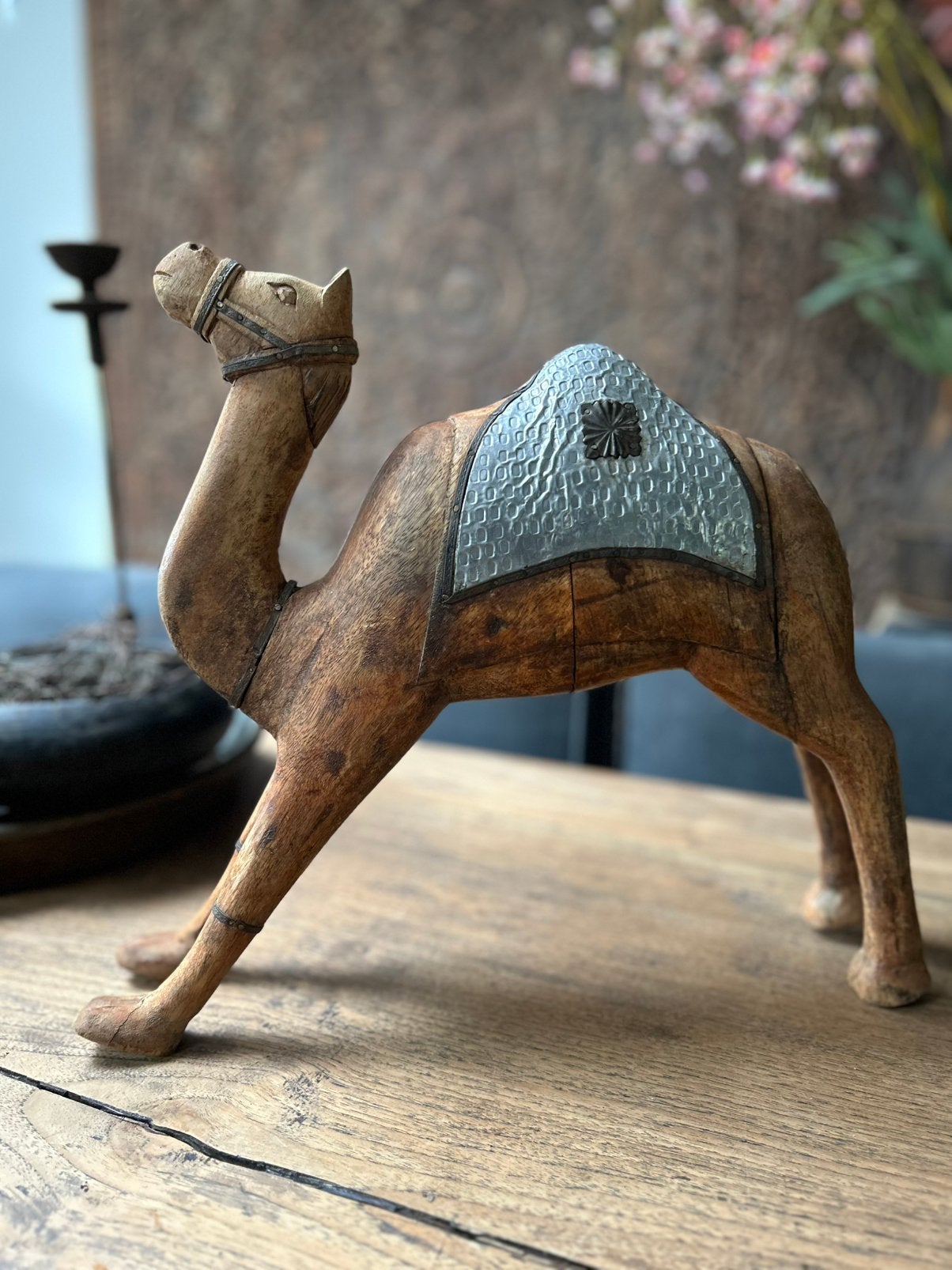 Oud oosters India houten dromedaris sober sleets imperfect, Ophalen of Verzenden