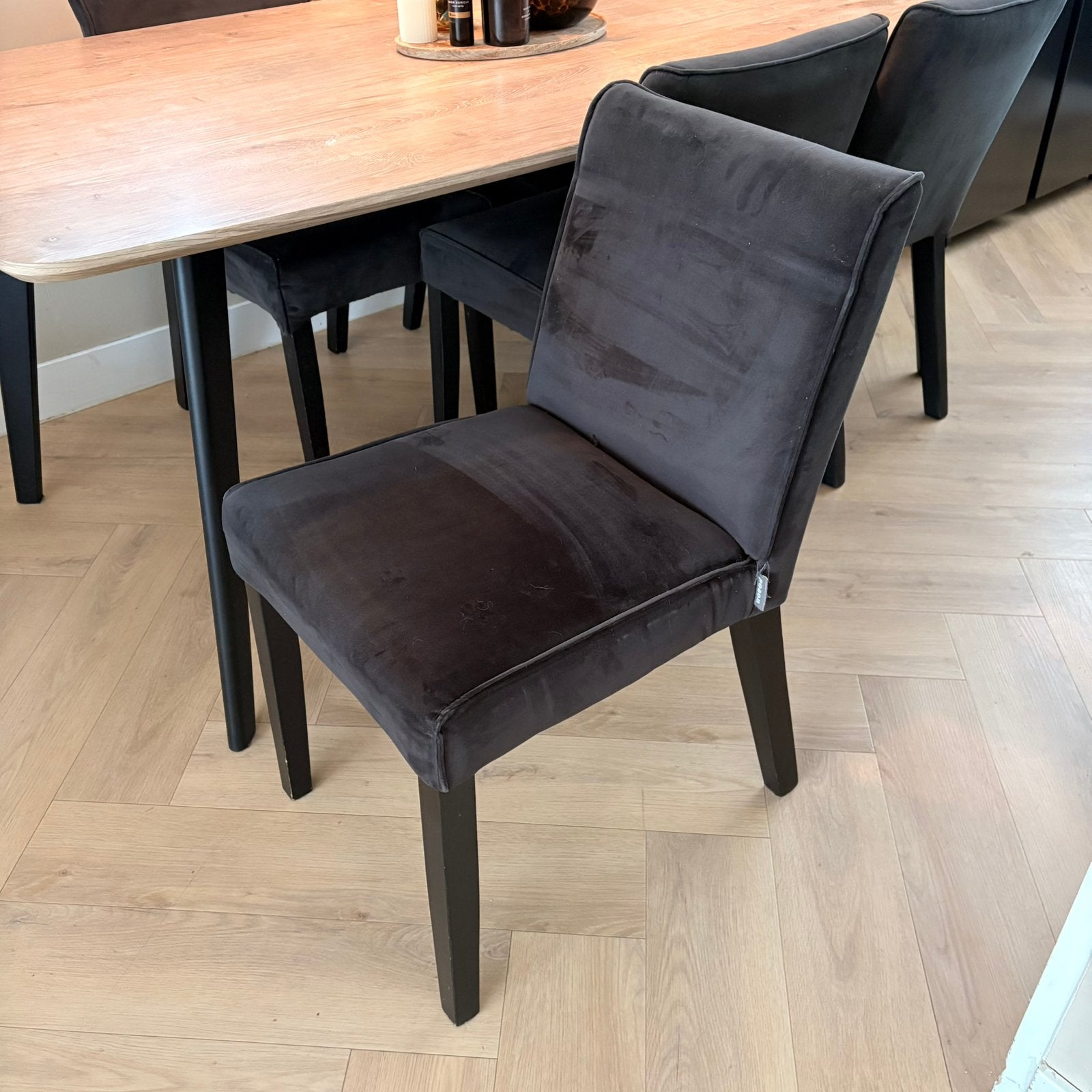 MOET WEG! Woood eetkamer stoelen 5x, Ophalen, Gebruikt, Vijf, Zes of meer stoelen, Stof