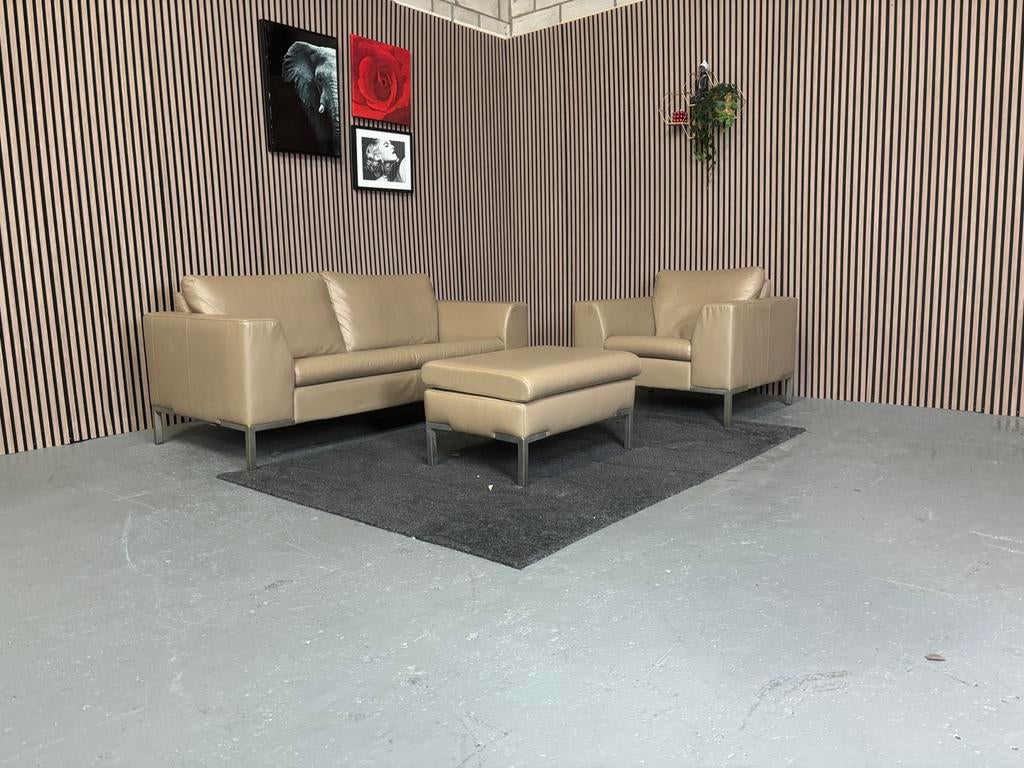 GRATIS LEVERING Set Leren Banken Montel 190x90 GEREINIGD, 150 tot 200 cm, Driepersoons, Ophalen of Verzenden, Zo goed als nieuw