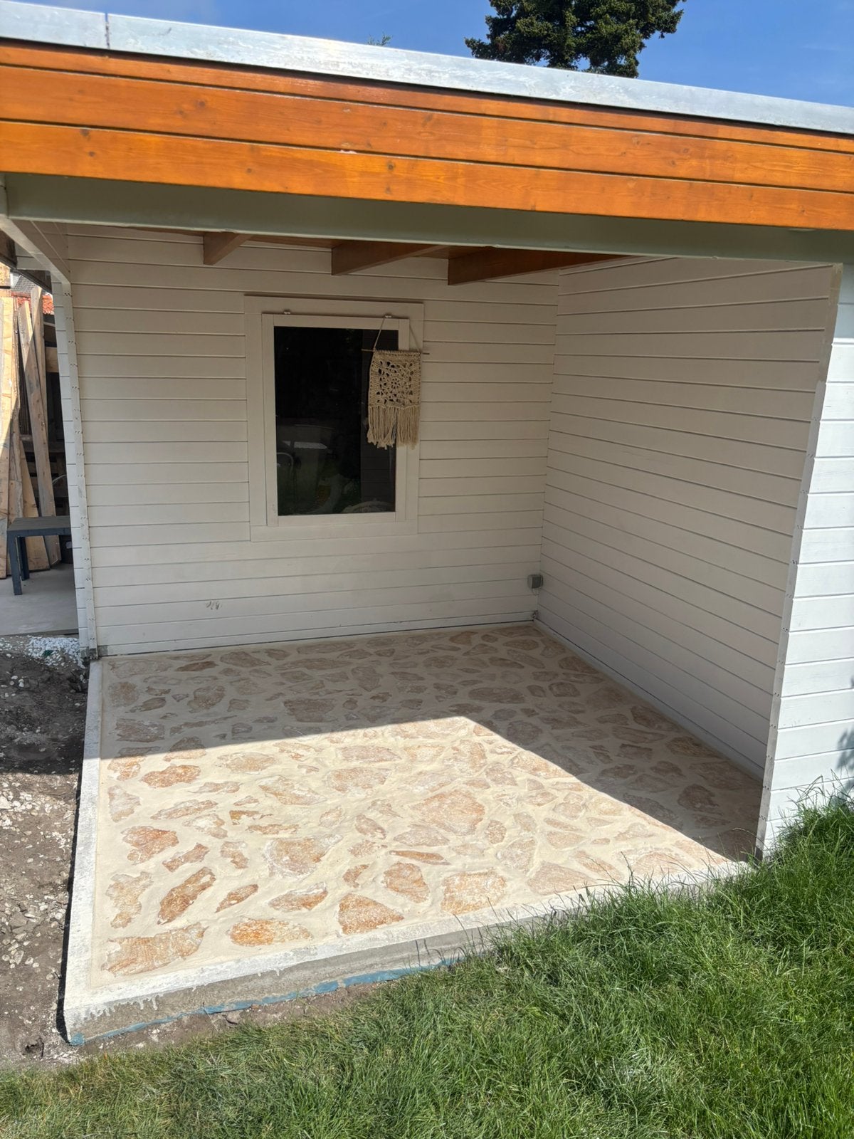 Flagstones + voegmortel beige, Doe-het-zelf en Verbouw, Tegels, Ophalen, Gebruikt, Minder dan 20 cm, Minder dan 5 m²