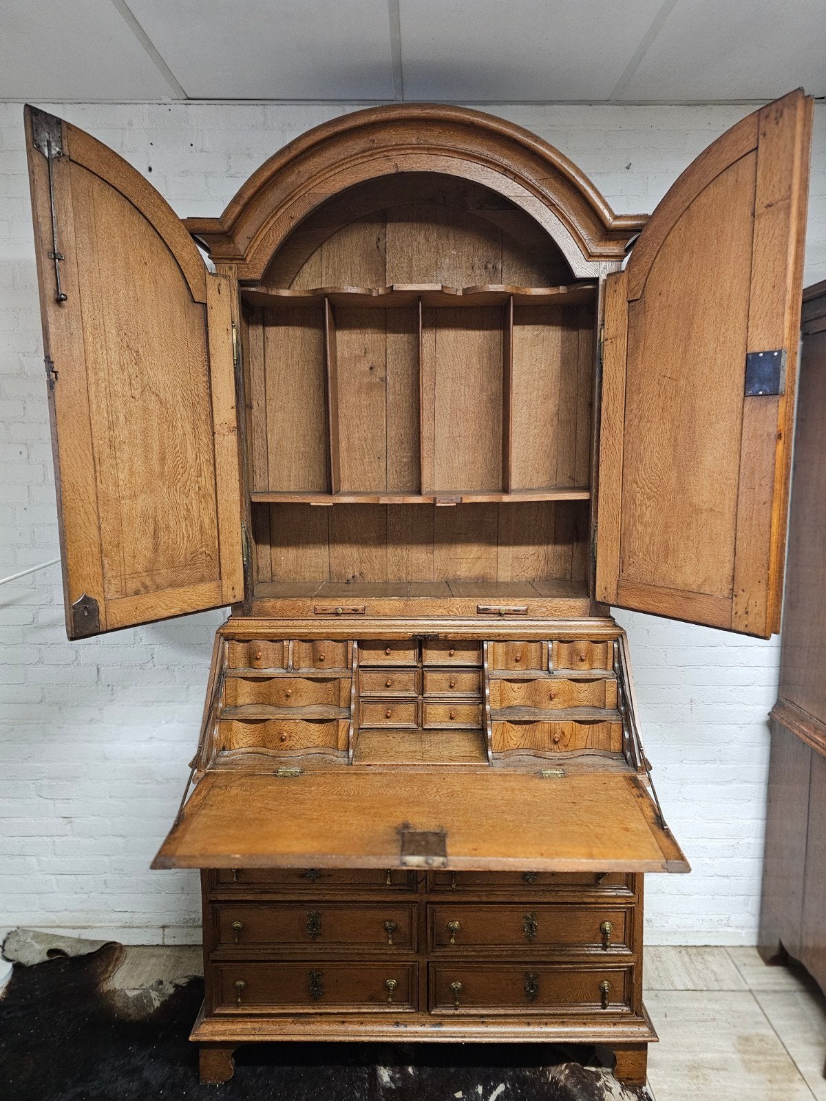 Antieke massief eiken secretaire met opbouw, Ophalen of Verzenden
