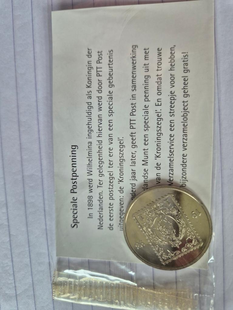 Speciale Postpenning Wilhelmina Kroningszegel 1998, Postzegels en Munten, Penningen en Medailles, Ophalen of Verzenden