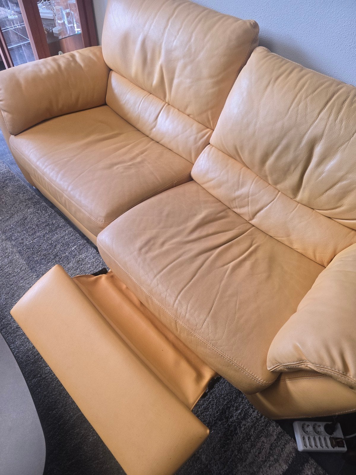 Leren 3-zitsbank met relaxfunctie - Geel, Ophalen, Gebruikt, Driepersoons, Rechte bank