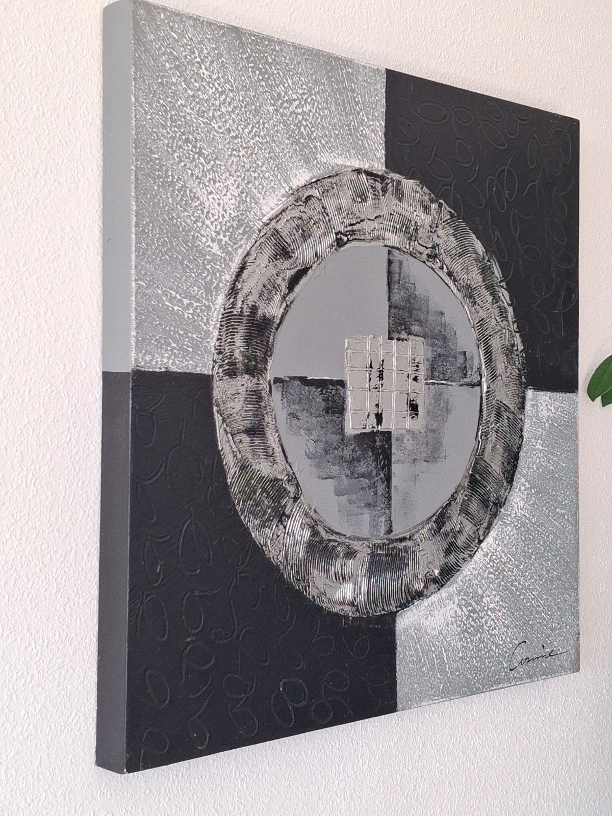 Abstract eigentijds modern schilderij(Zwart,grijs,zilver), Ophalen