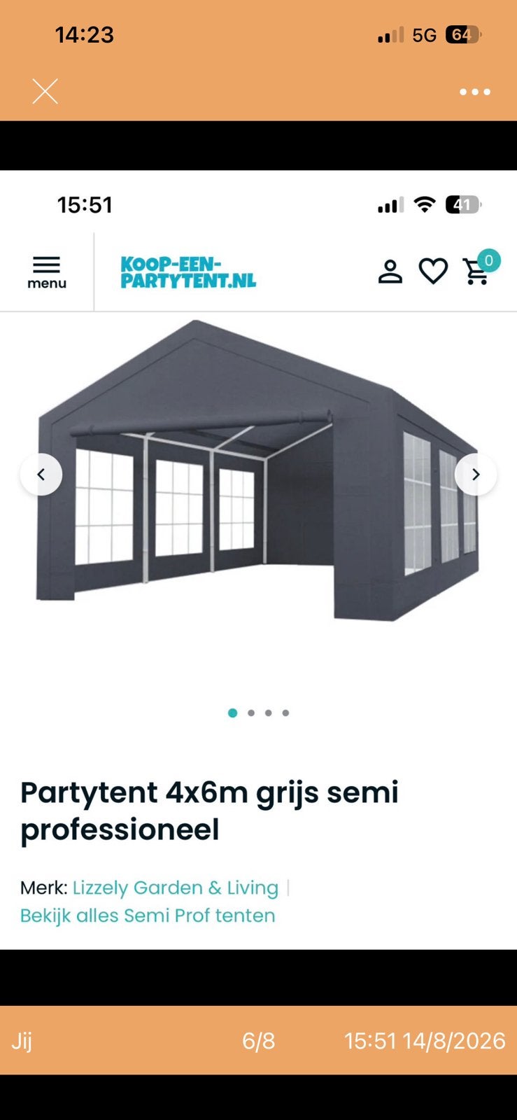 Mooie stevige grijze partytent (4mX6m) 1x gebruikt, Tuin en Terras, Ophalen, Opvouwbaar, Partytent, 2 meter of meer