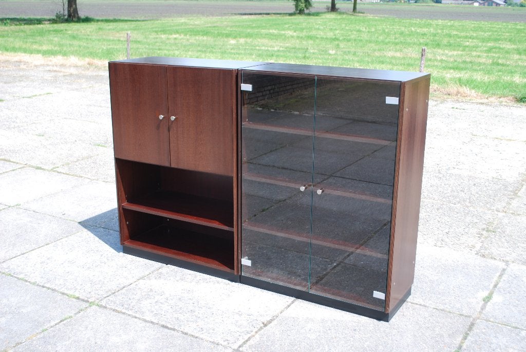 Bartels wandkast 1974 - Twee delen, nette staat, Ophalen, Glas, 100 tot 150 cm, 150 tot 200 cm